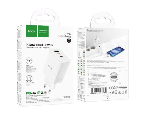 СЗУ Hoco C126A PD40W+QC3.0 (1USB/2Type-C) (00000068926_1)