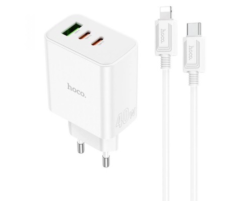 СЗУ Hoco C126A PD40W+QC3.0 (1USB/2Type-C) + Type-C to Lightning (00000068927_1)