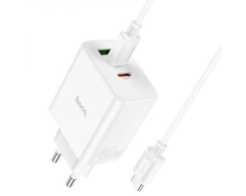 СЗУ Hoco C126A PD40W+QC3.0 (1USB/2Type-C) + Type-C to Lightning (00000068927_1)