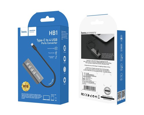 Переходник HUB Hoco HB1 USB to USB 2.0 (4 port) (1m) (00000031109_2)