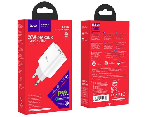 СЗУ HOCO C80A Plus Rapido PD20W+QC3.0 (1Type-C/1USB) (00000066097_1)
