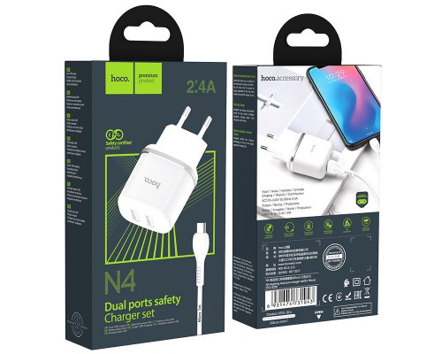 СЗУ Hoco N4 (2USB/2.4A) + MicroUSB (00000048810_1)