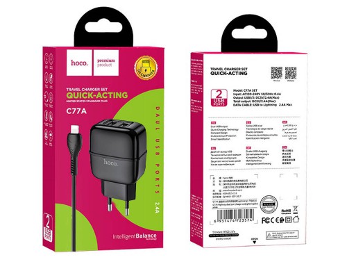 СЗУ Hoco C77A (2USB/2.4A) + Lightning (00000039231_2)