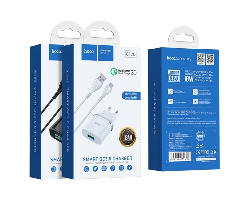 СЗУ Hoco C12Q Smart QC3.0 (1USB/3A) + MicroUSB (00000035259_1)