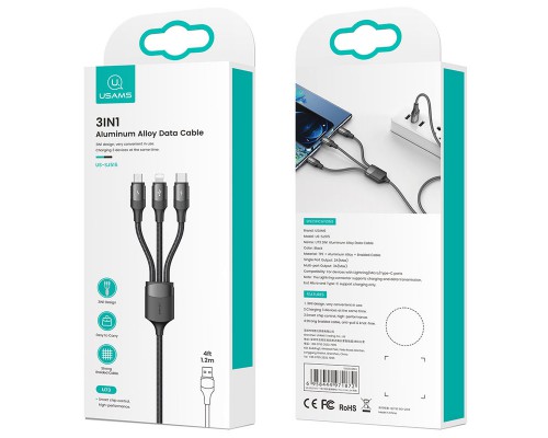 Дата кабель Usams US-SJ515 U73 3IN1 Aluminum Alloy Cable 1.2m (00000049215_1)