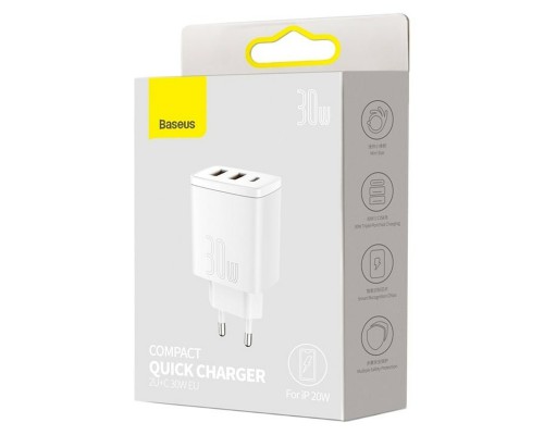 СЗУ Baseus Compact Quick Charger 30W QC+ PD (1Type-C + 2USB) (CCXJ-E) (00000053139_2)
