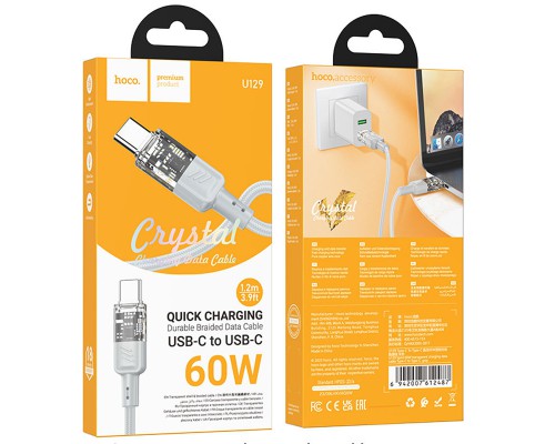 Дата кабель Hoco U129 Spirit Transparent Type-C to Type-C 60W (1.2m) (00000071076_1)