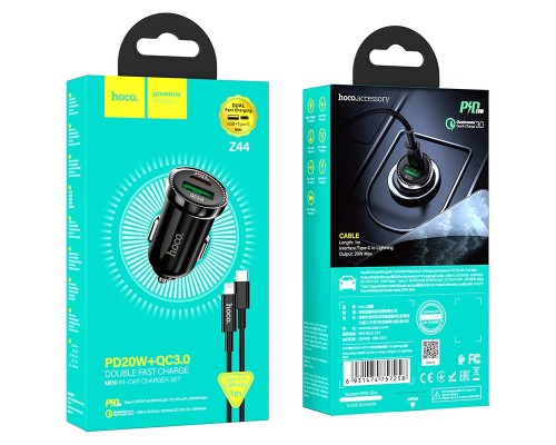 АЗУ Hoco Z44 Leading PD+QC3.0 (1USB/3A) +Type-C to Lightning (00000052973_1)