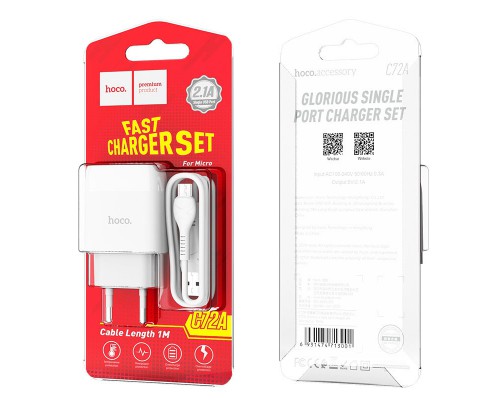 СЗУ Hoco C72A (1USB/2.1A) + MicroUSB (00000041728_1)