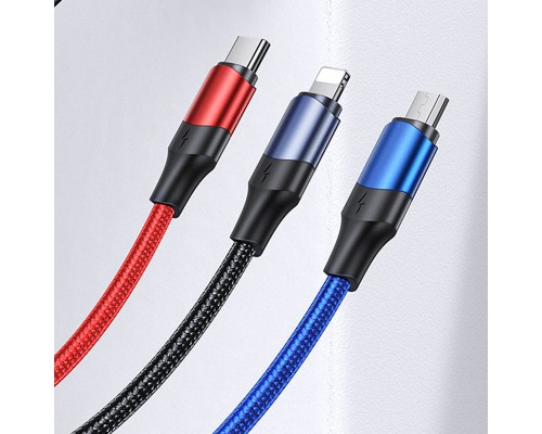 Дата кабель Usams US-SJ549 U71 USB + Type-C to Triple Head 3in1 (1.2m) (00000062676_1)