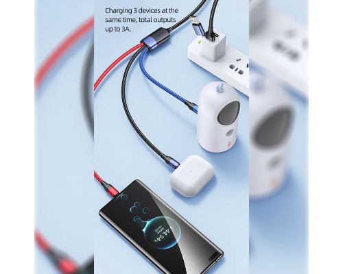 Дата кабель Usams US-SJ549 U71 USB + Type-C to Triple Head 3in1 (1.2m) (00000062676_1)