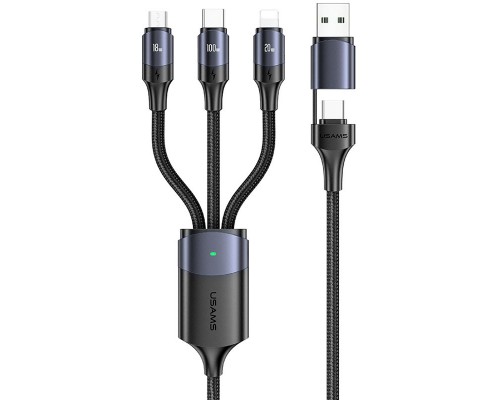 Дата кабель Usams US-SJ511 U71 All in One Aluminum Alloy USB + Type-C to Triple Head 3in1 100W(1.2m) (00000062677_1)