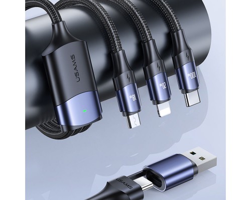 Дата кабель Usams US-SJ511 U71 All in One Aluminum Alloy USB + Type-C to Triple Head 3in1 100W(1.2m) (00000062677_1)