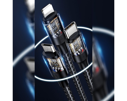 Дата кабель Usams US-SJ511 U71 All in One Aluminum Alloy USB + Type-C to Triple Head 3in1 100W(1.2m) (00000062677_1)