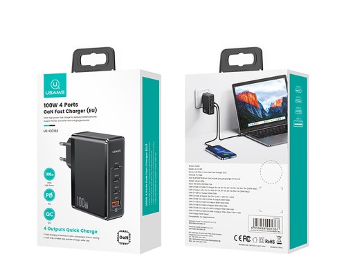 СЗУ Usams US-CC163 T50 100W 4 Ports ACCC GaN Fast Charger (00000062678_1)