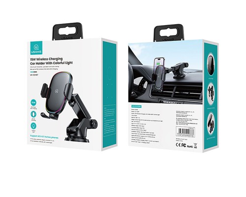Автодержатель с БЗУ Usams US-CD187 15W with Colorful Light (00000062683_1)