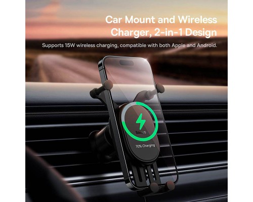 Автодержатель с БЗУ Baseus Stable Gravitational Car Mount Pro 15W (Air Outlet Version) (SUWX03) (00000066878_1)