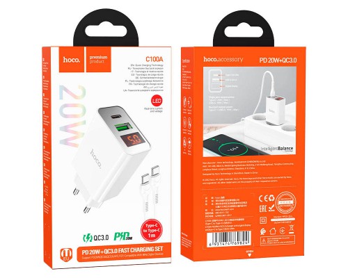 СЗУ HOCO C100A PD20W+QC3.0 + Type-C to Type-C (00000062861_1)