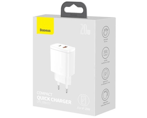СЗУ Baseus Compact Quick Charger 20W QC+ PD (Type-C + 1USB) (CCXJ-B) (00000048312_2)