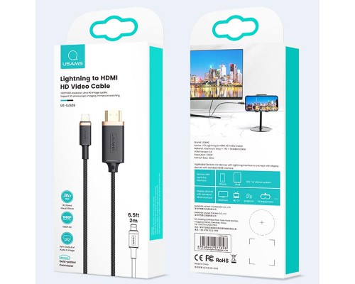 Дата кабель Usams US-SJ509 U70 Lightning to HDMI HD (2m) (00000062627_1)