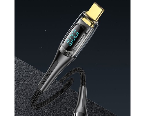 Дата кабель USAMS US-SJ591 Type-C to Type-C PD 100W Transparent Digital Display Cable (2m) (00000062629_1)