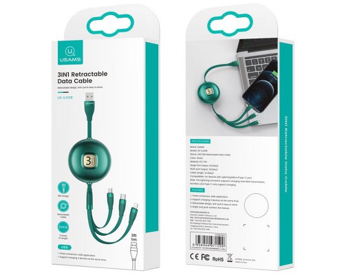 Дата кабель Usams US-SJ508 U69 3IN1 Retractable Cable 1m (00000049214_3)