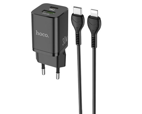 СЗУ Hoco N13 Bright PD 30W + QC3.0 (1USB/3A) + Type-C to Lightning (00000052978_1)