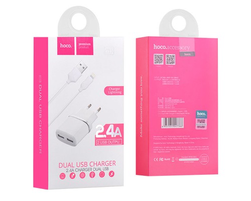 СЗУ Hoco C12 Charger + Cable Lightning 2.4A 2USB (00000034604_3)