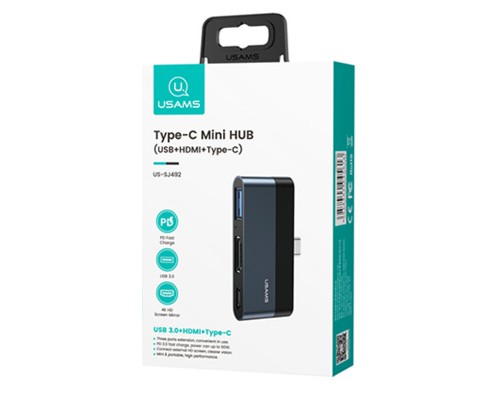 Переходник HUB Usams US-SJ492 Type-C Mini Hub (USB + HDMI + Type-C) (00000049256_1)