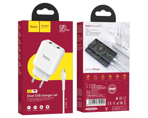 СЗУ HOCO N7 (2USB/2,1A) + USB - MicroUSB (00000049073_2)