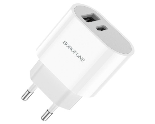 СЗУ Borofone BA62A Wiseacre PD12W (1USB/1Type-C/2.4A) + Type-C to Lightning (00000058307_1)