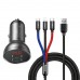 АЗУ Baseus Digital Display Dual USB 4.8A Car Charger 24W with Three Primary Colors 3-in-1 Cable USB (00000039342_1)