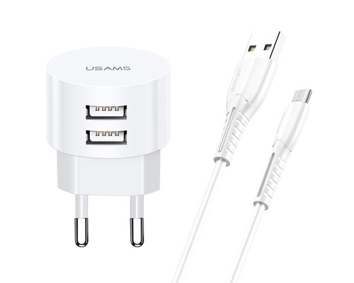 СЗУ USAMS T20 Dual USB Round Travel Charger (EU)+U35 Micro USB cable (00000034479_1)