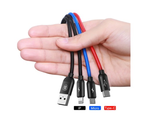 АЗУ Baseus Digital Display Dual USB 4.8A Car Charger 24W with Three Primary Colors 3-in-1 Cable USB (00000039342_1)