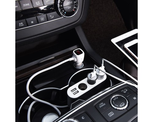 АЗУ с разветвителем прикуривателя Hoco Z13 (3 порта+2USB/2.1A+LCD) (00000041722_1)