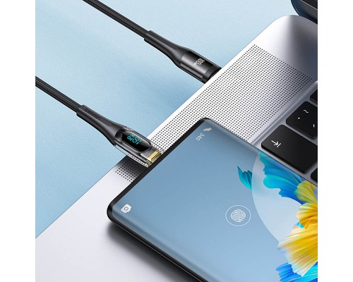 Дата кабель USAMS US-SJ590 Type-C to Type-C PD 100W Transparent Digital Display Cable (1.2m) (00000062628_1)