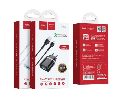 СЗУ Hoco C12Q Smart QC3.0 (1USB/3A) + Type-C (00000035260_2)