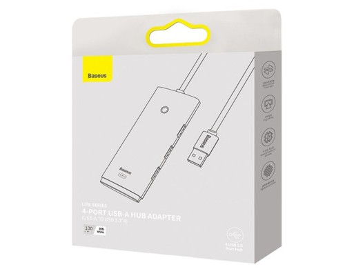 Переходник HUB Baseus Lite Series 4-Port USB-A HUB Adapter (USB-A to USB 3.0*4) 25cm (WKQX) (00000057578_1)