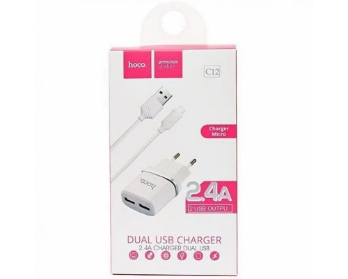 СЗУ Hoco C12 Charger + Cable (Micro) 2.4A 2USB (00000031009_3)