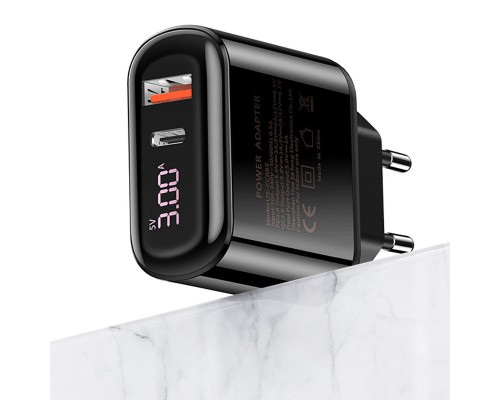 СЗУ USAMS US-CC085 T23 QC3.0+PD3.0 18W Digital Display Fast Charger （EU） (00000034483_1)