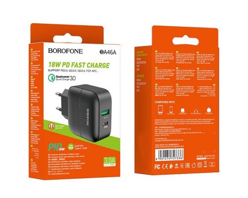 СЗУ Borofone BA46A PD 18W+QC3.0 (1USB/1Type-C/3A) (00000055344_1)