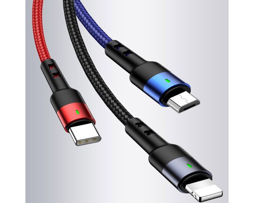 Дата кабель Usams US-SJ410 U26 3in1 USB to Combo 2A (0.35m) (00000036475_1)