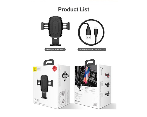 Автодержатель с БЗУ Baseus Gravity Wireless Air Vent (00000023415_1)
