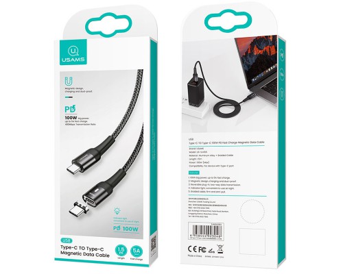 Дата кабель USAMS US-SJ466 U58 Type-C to Type-C 100W PD Fast Charge Magnetic Data Cable (1.5m) (00000039658_1)