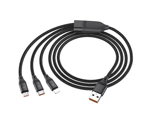 Дата кабель Hoco U104 Ultra 6A 3in1 Lightning -MicroUSB-Type-C (1.2m) (00000055899_1)