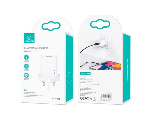 СЗУ USAMS US-CC116 T18 Single USB Travel Charger (UK Plug) (00000051970_1)
