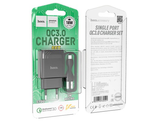 СЗУ Hoco C72Q QC3.0 (1USB/2A) + MicroUSB (00000041731_2)