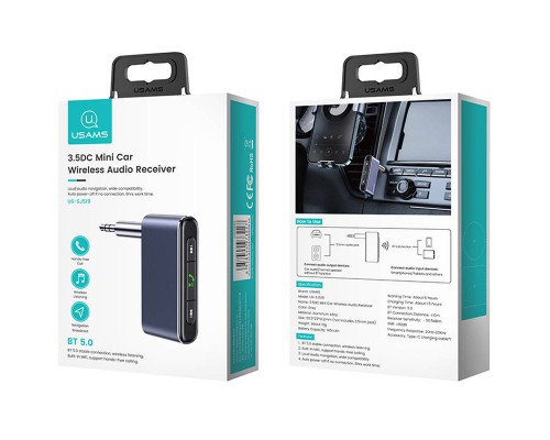 Bluetooth ресивер USAMS US-SJ519 3.5DC Mini Car Wireless Audio Receiver BT5.0 (00000051948_1)