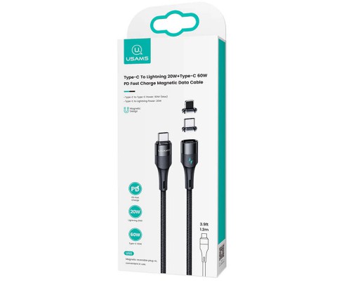 Дата кабель Usams US-SJ507 U66 Magnetic Type-C to Lightning 20W + Type-C 60W (2m) (00000051916_1)
