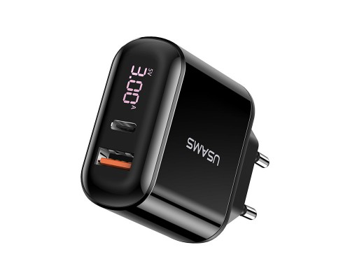 СЗУ USAMS US-CC085 T23 QC3.0+PD3.0 18W Digital Display Fast Charger （EU） (00000034483_1)